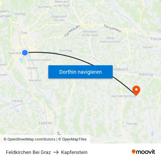 Feldkirchen Bei Graz to Kapfenstein map