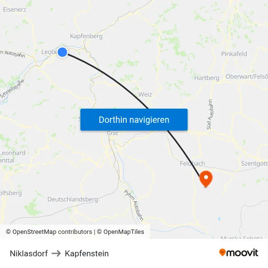 Niklasdorf to Kapfenstein map