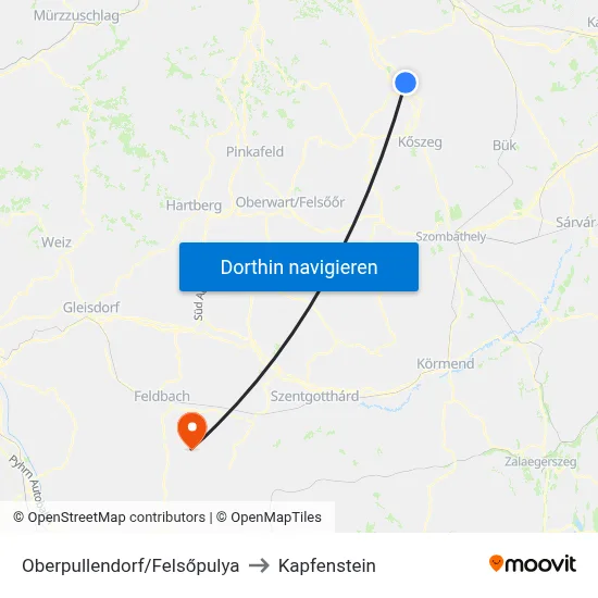 Oberpullendorf/Felsőpulya to Kapfenstein map