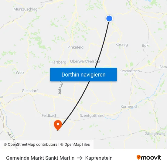 Gemeinde Markt Sankt Martin to Kapfenstein map