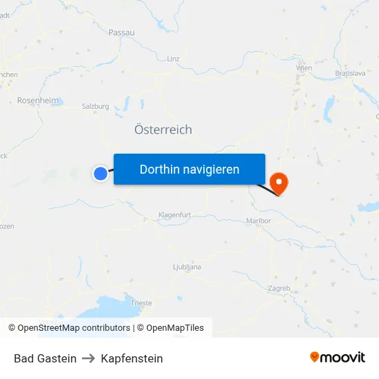 Bad Gastein to Kapfenstein map
