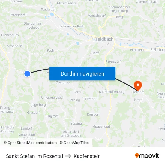 Sankt Stefan Im Rosental to Kapfenstein map