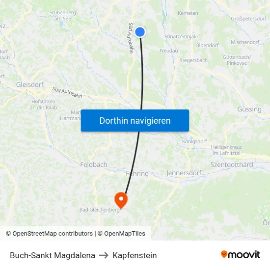 Buch-Sankt Magdalena to Kapfenstein map