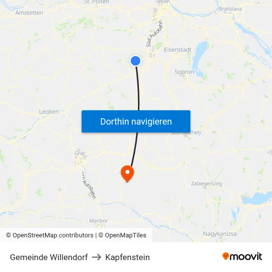 Gemeinde Willendorf to Kapfenstein map