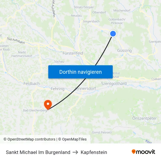 Sankt Michael Im Burgenland to Kapfenstein map