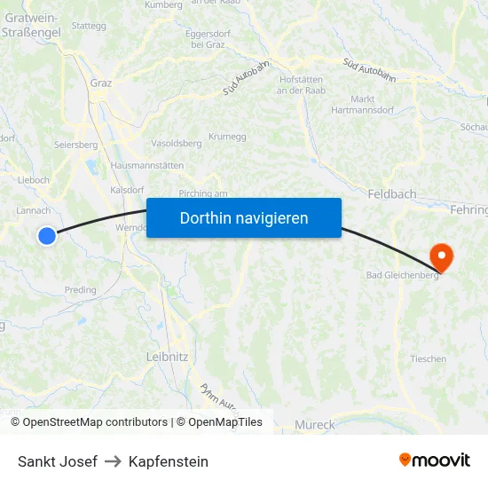 Sankt Josef to Kapfenstein map
