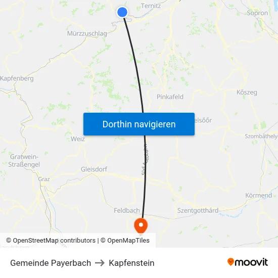 Gemeinde Payerbach to Kapfenstein map