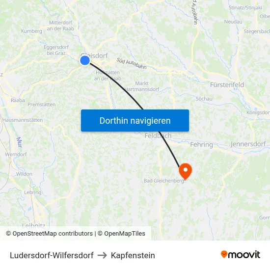 Ludersdorf-Wilfersdorf to Kapfenstein map