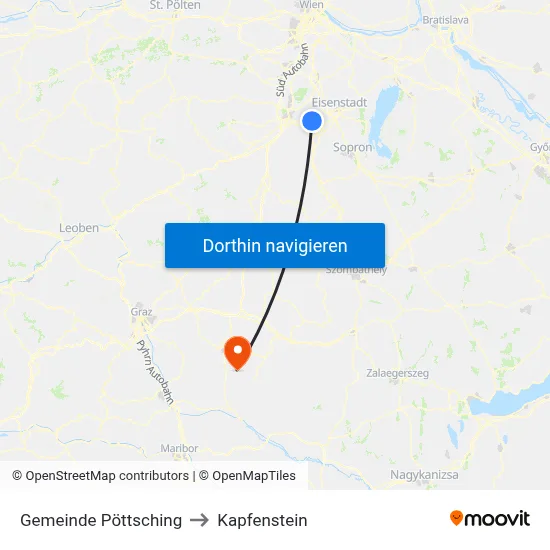 Gemeinde Pöttsching to Kapfenstein map