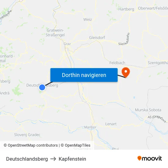 Deutschlandsberg to Kapfenstein map