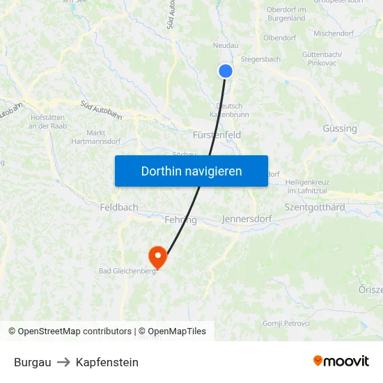 Burgau to Kapfenstein map