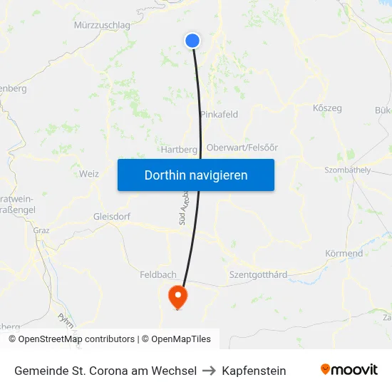 Gemeinde St. Corona am Wechsel to Kapfenstein map