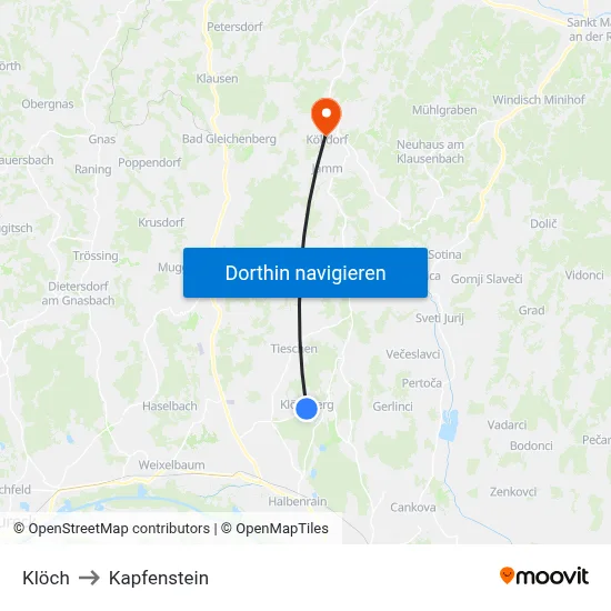 Klöch to Kapfenstein map