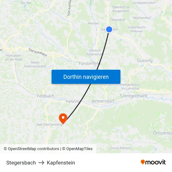 Stegersbach to Kapfenstein map