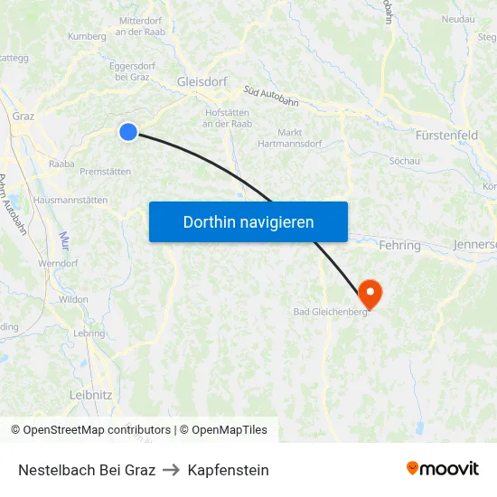 Nestelbach Bei Graz to Kapfenstein map