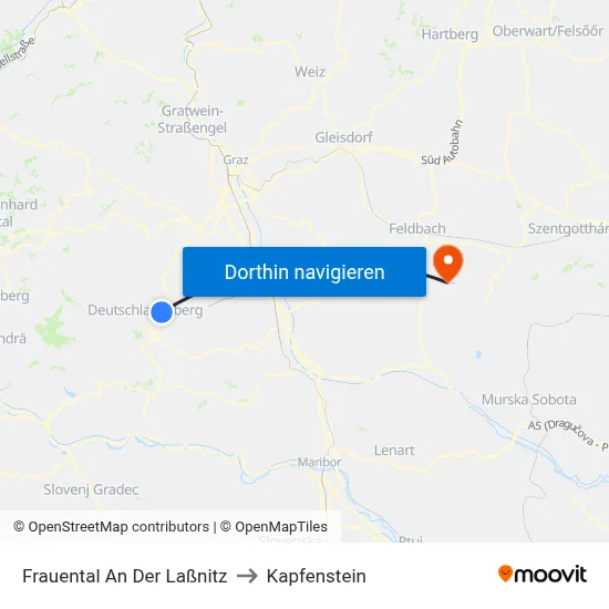 Frauental An Der Laßnitz to Kapfenstein map