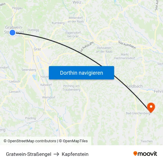 Gratwein-Straßengel to Kapfenstein map