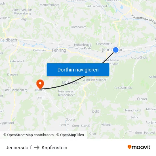 Jennersdorf to Kapfenstein map