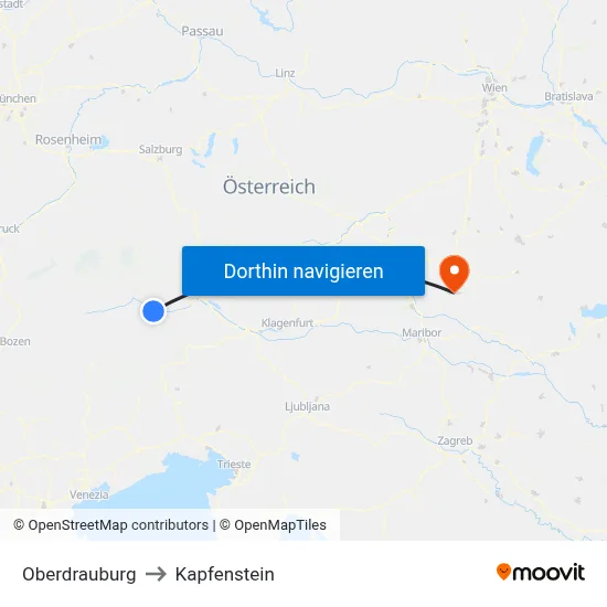 Oberdrauburg to Kapfenstein map