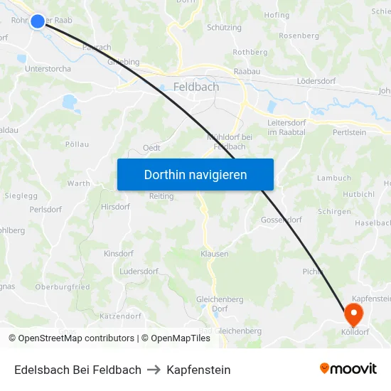 Edelsbach Bei Feldbach to Kapfenstein map