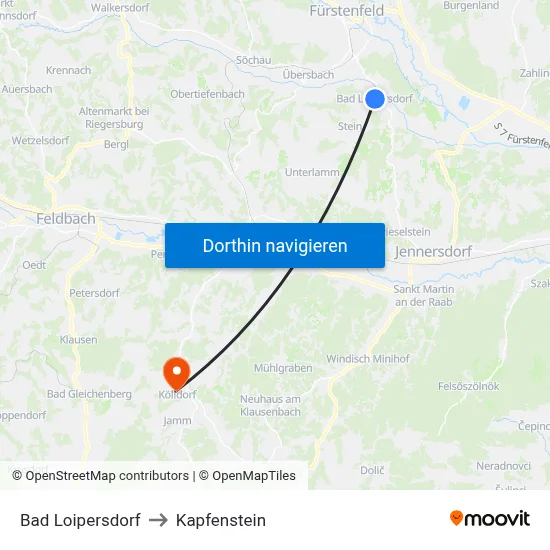 Bad Loipersdorf to Kapfenstein map