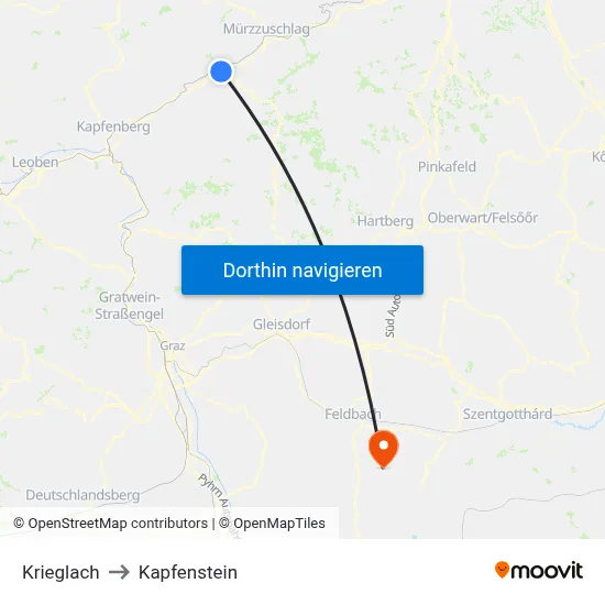 Krieglach to Kapfenstein map