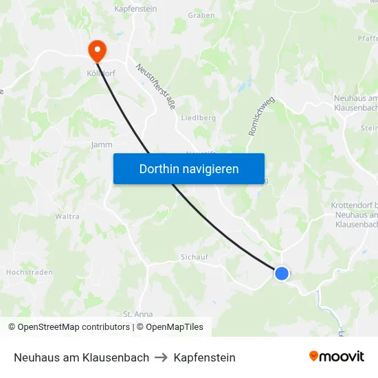 Neuhaus am Klausenbach to Kapfenstein map