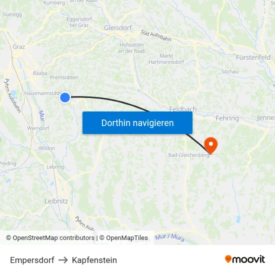 Empersdorf to Kapfenstein map
