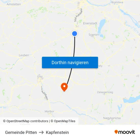Gemeinde Pitten to Kapfenstein map