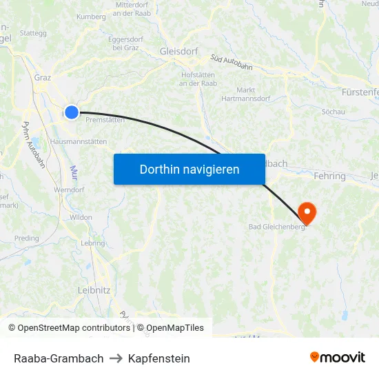 Raaba-Grambach to Kapfenstein map