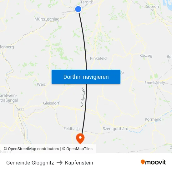 Gemeinde Gloggnitz to Kapfenstein map