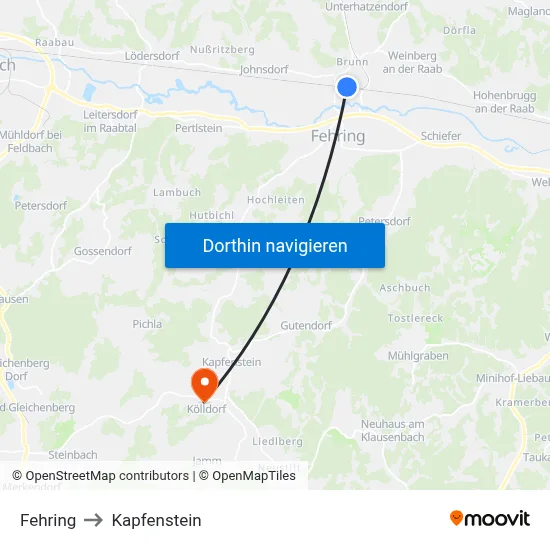 Fehring to Kapfenstein map