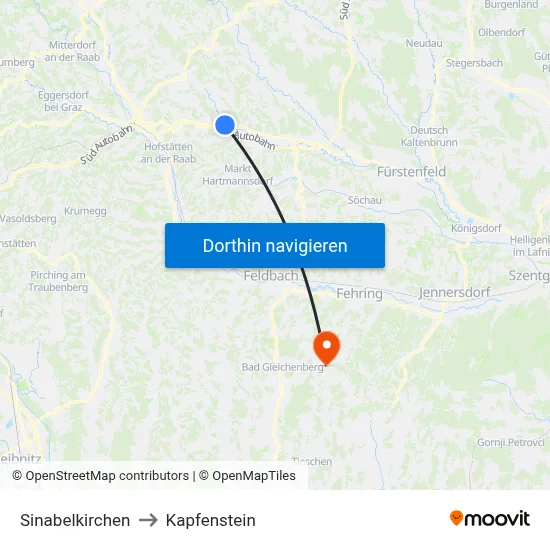 Sinabelkirchen to Kapfenstein map