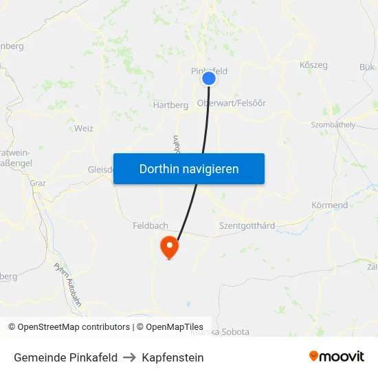 Gemeinde Pinkafeld to Kapfenstein map