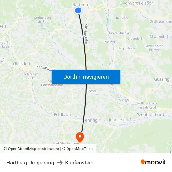 Hartberg Umgebung to Kapfenstein map