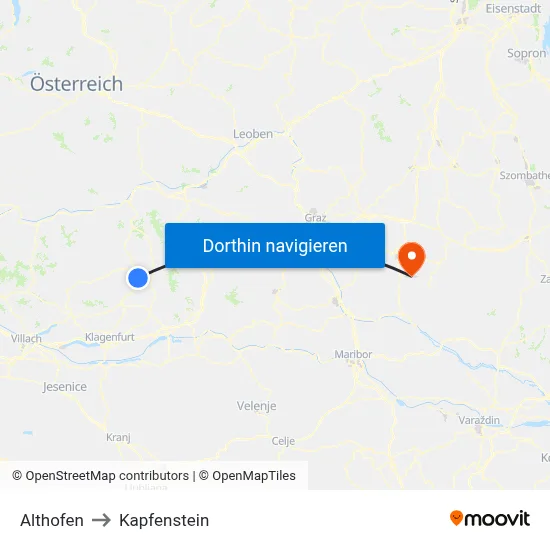Althofen to Kapfenstein map