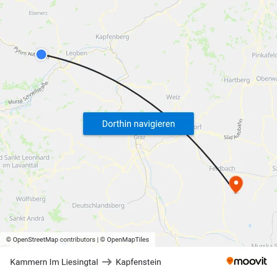 Kammern Im Liesingtal to Kapfenstein map