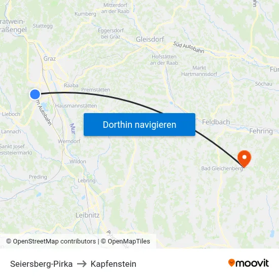 Seiersberg-Pirka to Kapfenstein map