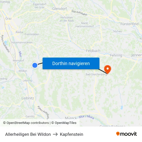 Allerheiligen Bei Wildon to Kapfenstein map