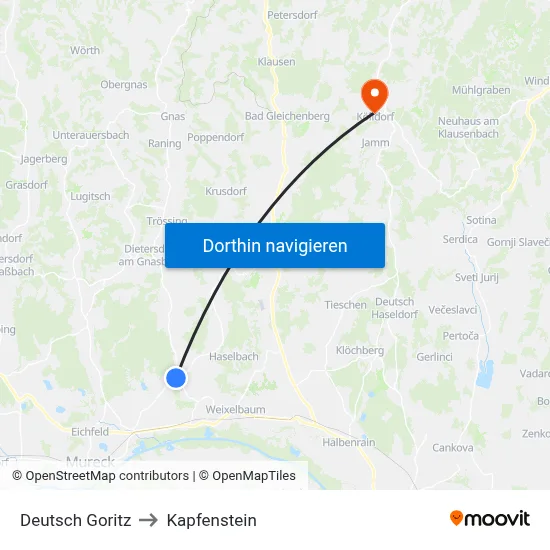 Deutsch Goritz to Kapfenstein map