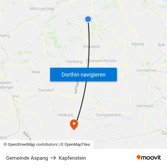 Gemeinde Aspang to Kapfenstein map