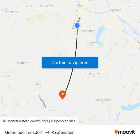 Gemeinde Teesdorf to Kapfenstein map