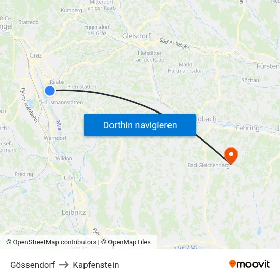 Gössendorf to Kapfenstein map