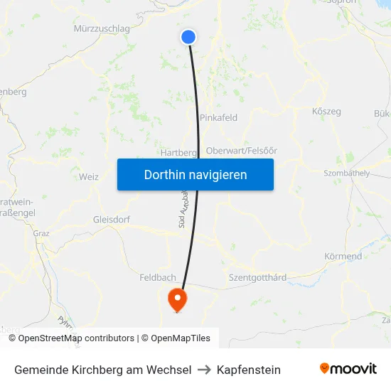 Gemeinde Kirchberg am Wechsel to Kapfenstein map