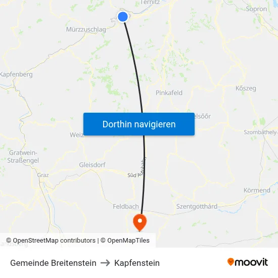 Gemeinde Breitenstein to Kapfenstein map
