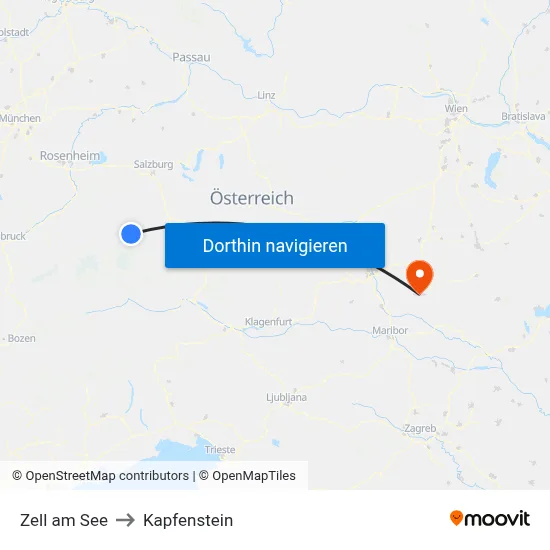 Zell am See to Kapfenstein map