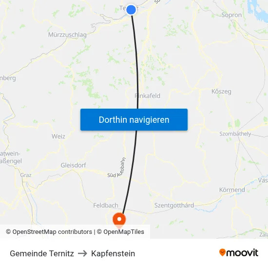 Gemeinde Ternitz to Kapfenstein map