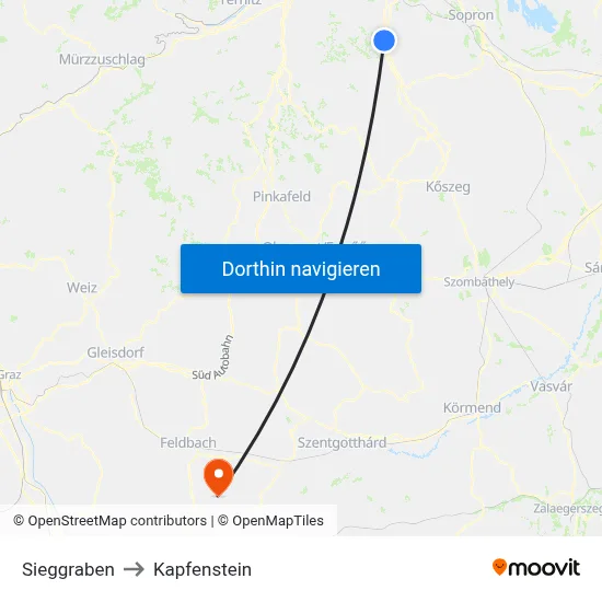 Sieggraben to Kapfenstein map
