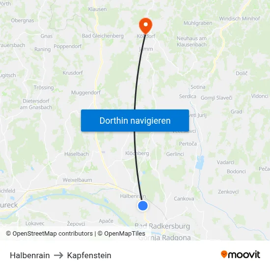 Halbenrain to Kapfenstein map