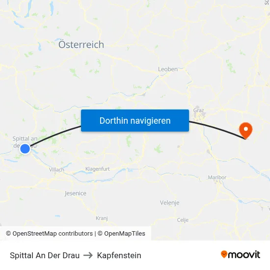Spittal An Der Drau to Kapfenstein map